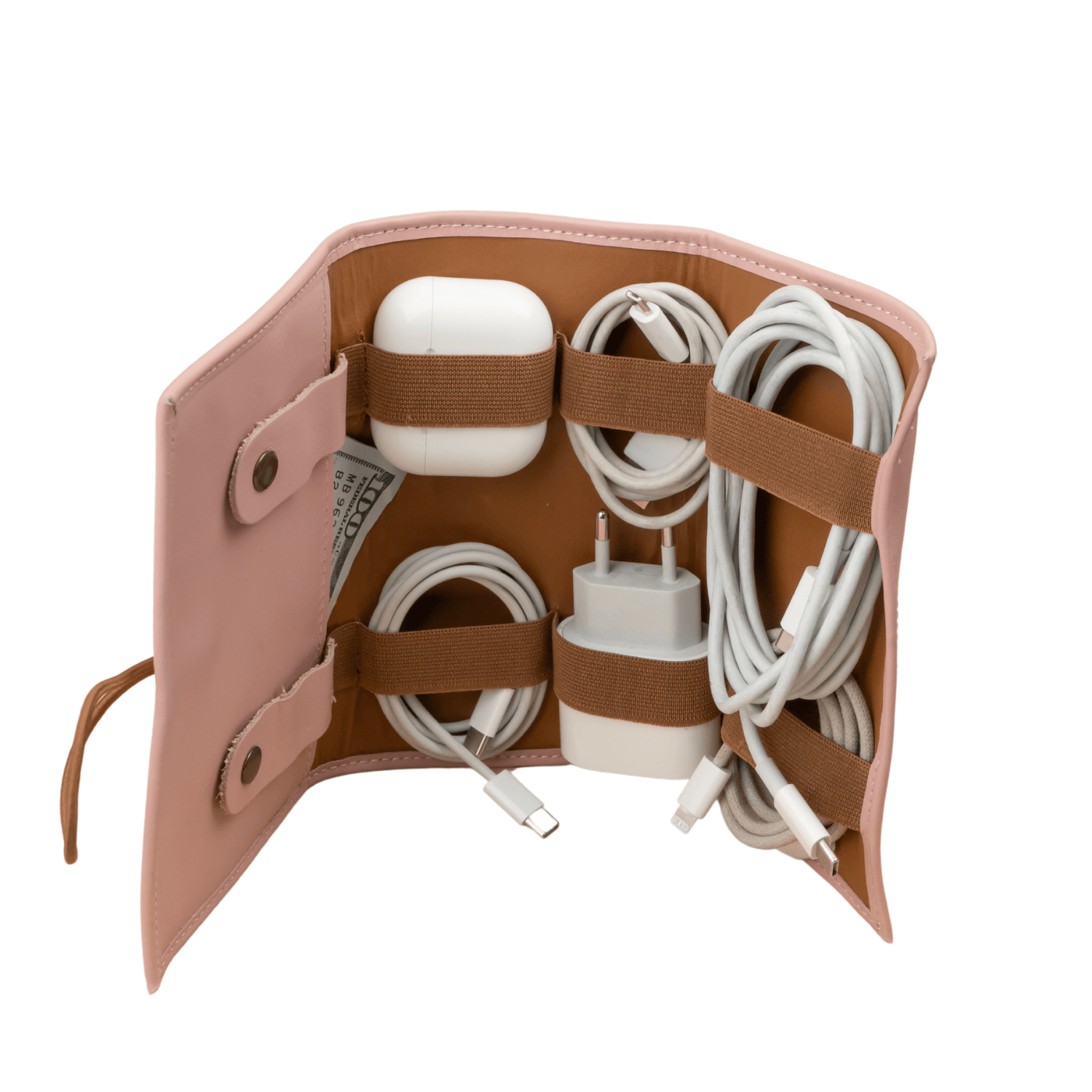 Leather Pink Travel Tech Organizer - Riverside