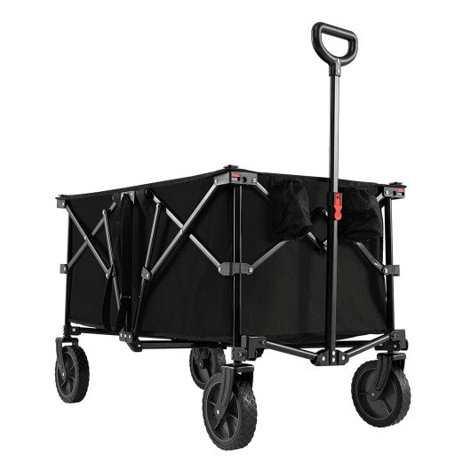 38 Inch 400 LBS Heavy-Duty Collapsible Wagon Cart with Adjustable Handle for Camping Garden-Black