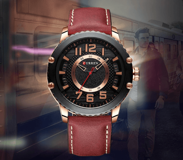 Men's Waterproof  Sport Watch With Leather  Belts  And Large Numbers Details Unique Design Perfect Gift