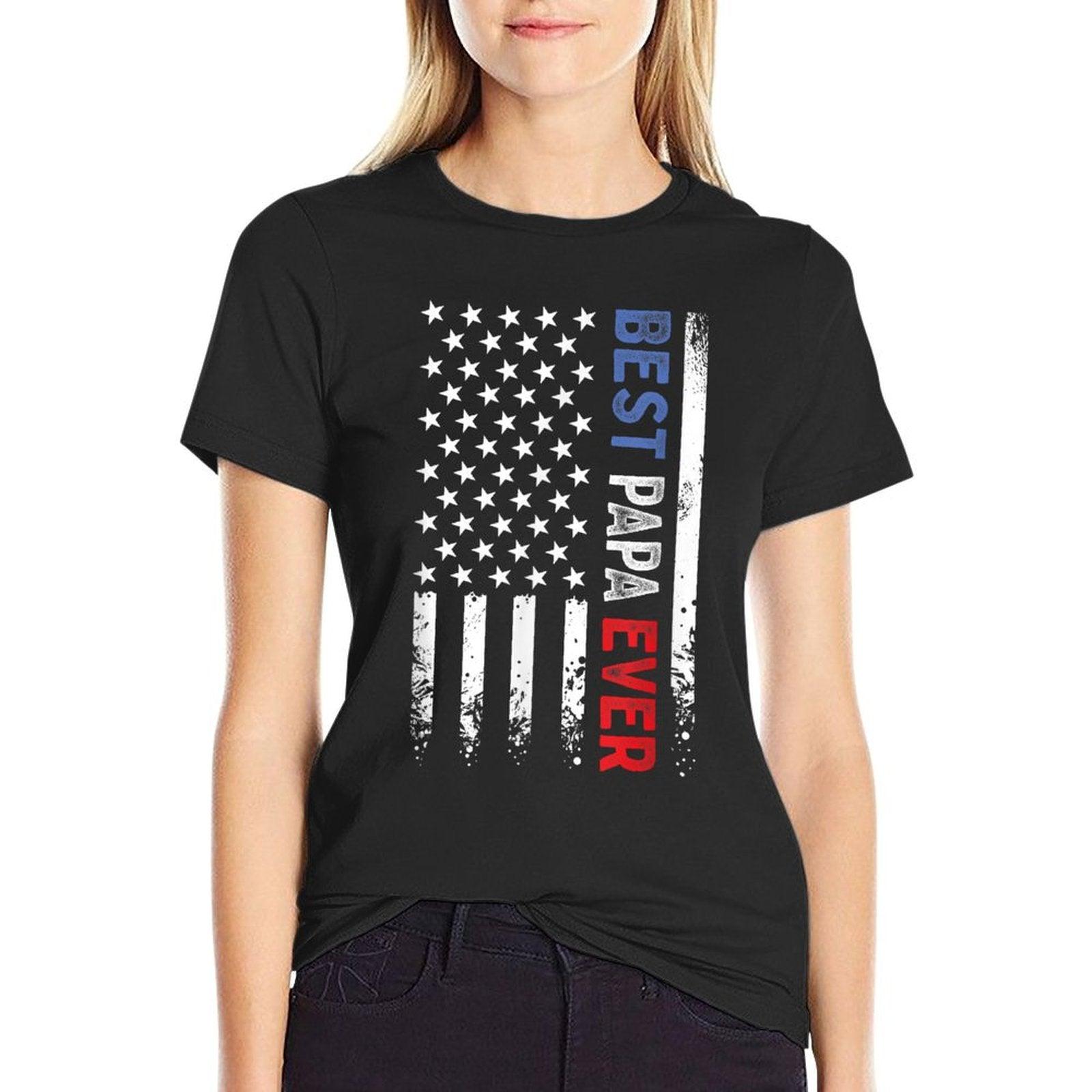 Father's Day Best Papa Ever with US American Flag T-Shirt