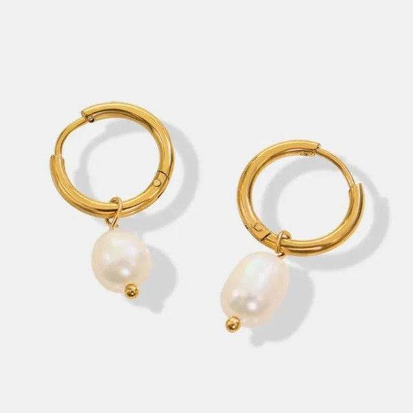 Pearl Drop Gold Hoop Earrings - Gifts for You 'n Me
