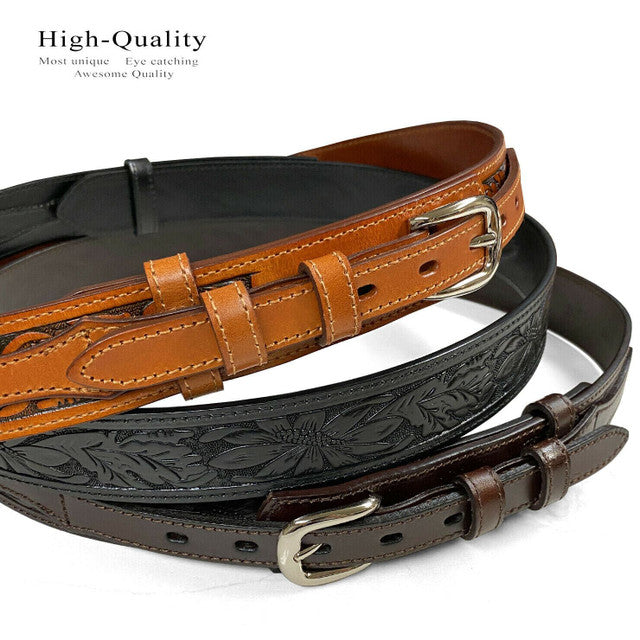 Genuine Leather Floral Tooled Engraved Western Ranger Belt