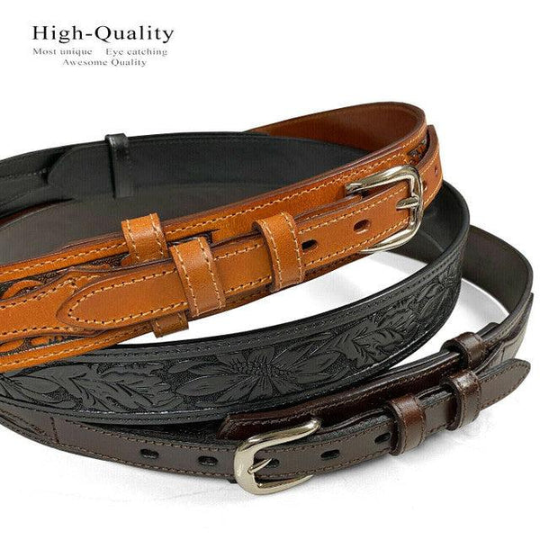 Genuine Leather Floral Tooled Engraved Western Ranger Belt