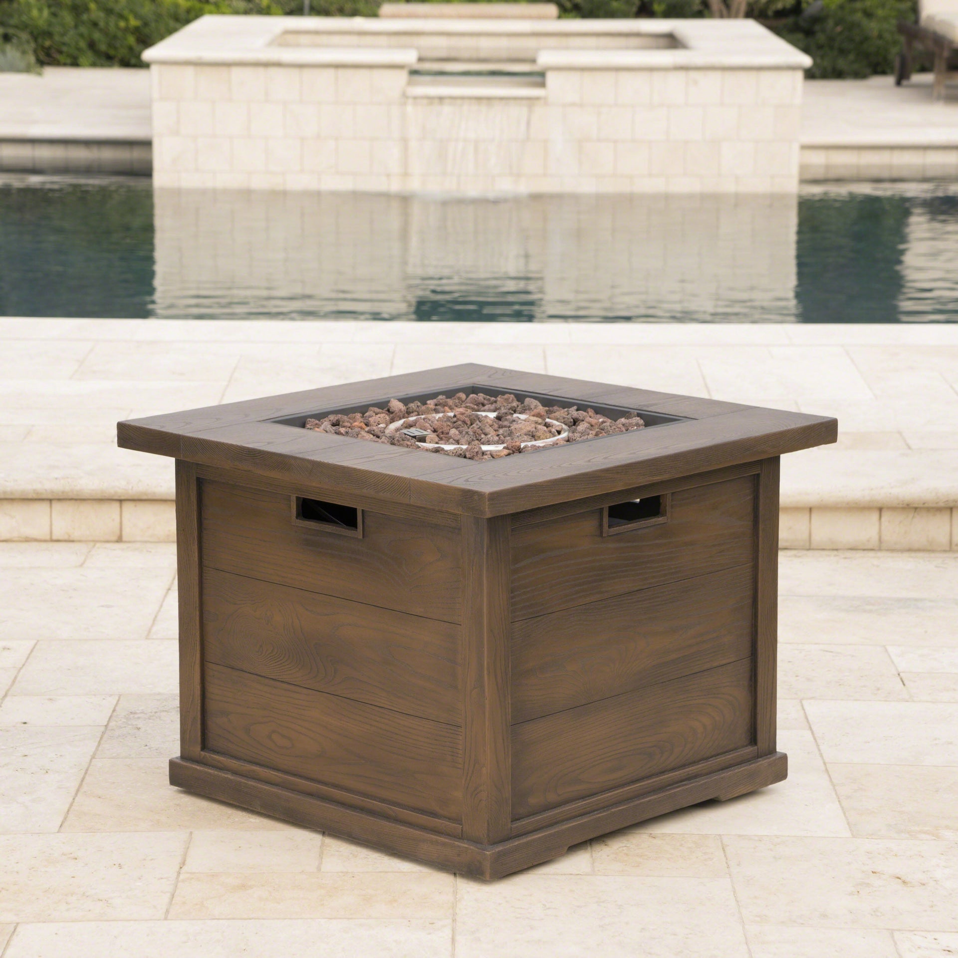 24' H x 32' W Outdoor Patio Square Gas Burning MgO Fire Pit, Tank Inside, 40000 BTU, Brown Wood Pattern