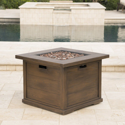 24' H x 32' W Outdoor Patio Square Gas Burning MgO Fire Pit, Tank Inside, 40000 BTU, Brown Wood Pattern