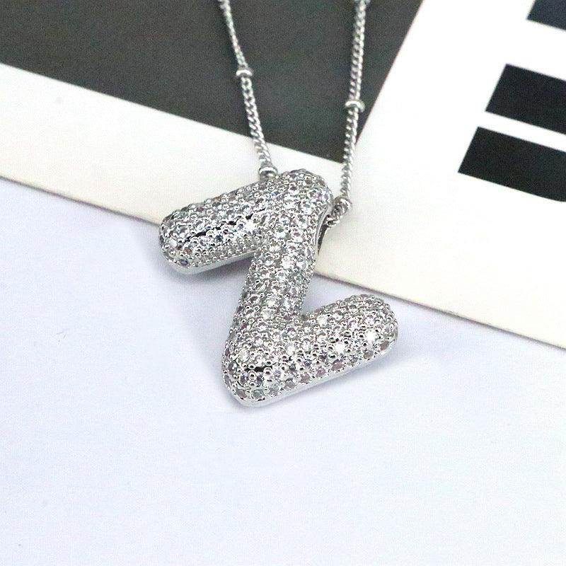 Copper Inlaid Zircon Letter Pendant Necklace for Women