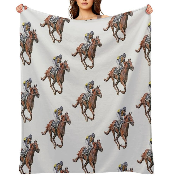 Horse Racing Travel-friendly Throw Blanket