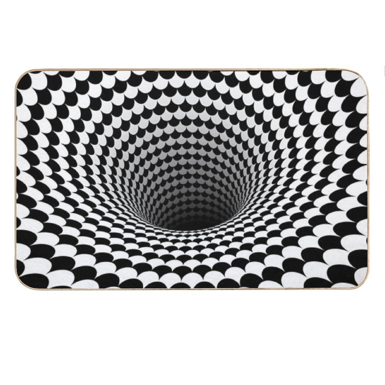 Optical Illusion Black And White Scales Houndstooth Black Hole Vortex Bath Mat