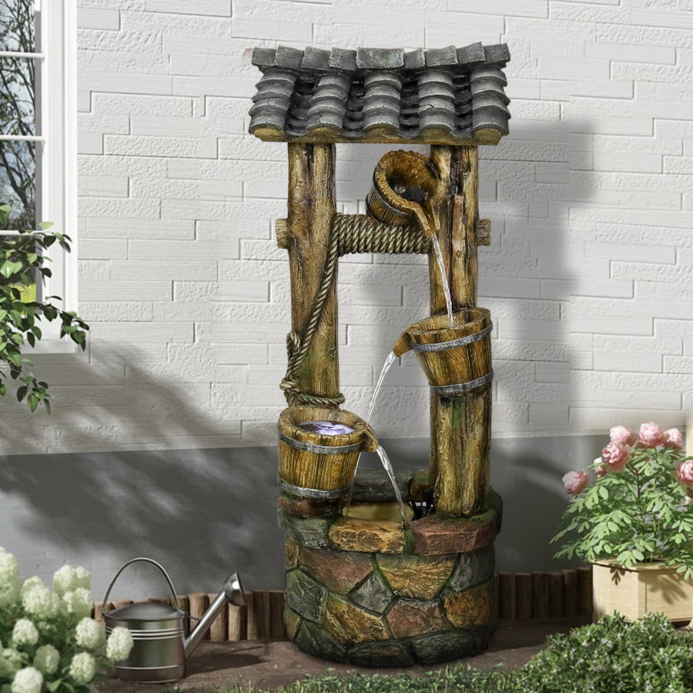 Resin Wishing Well Outdoor Fountain 39 Inch with LED