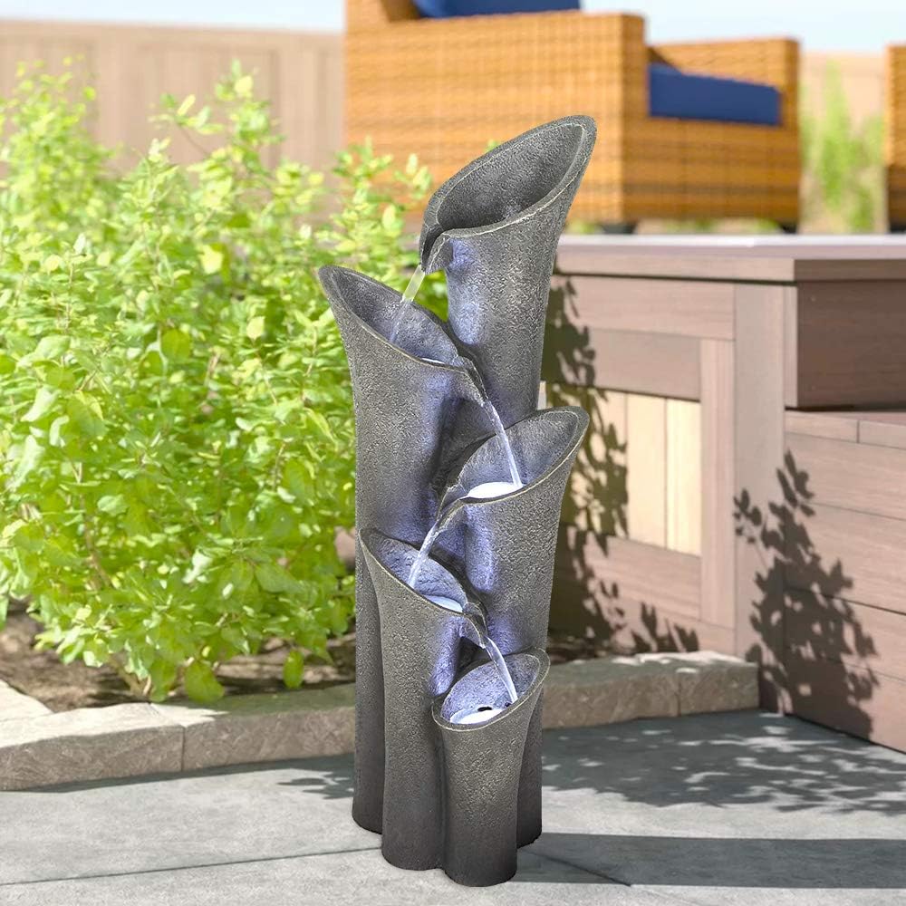 Resin Angled Pillar Outdoor Floor Fountain 39 in 14 lb