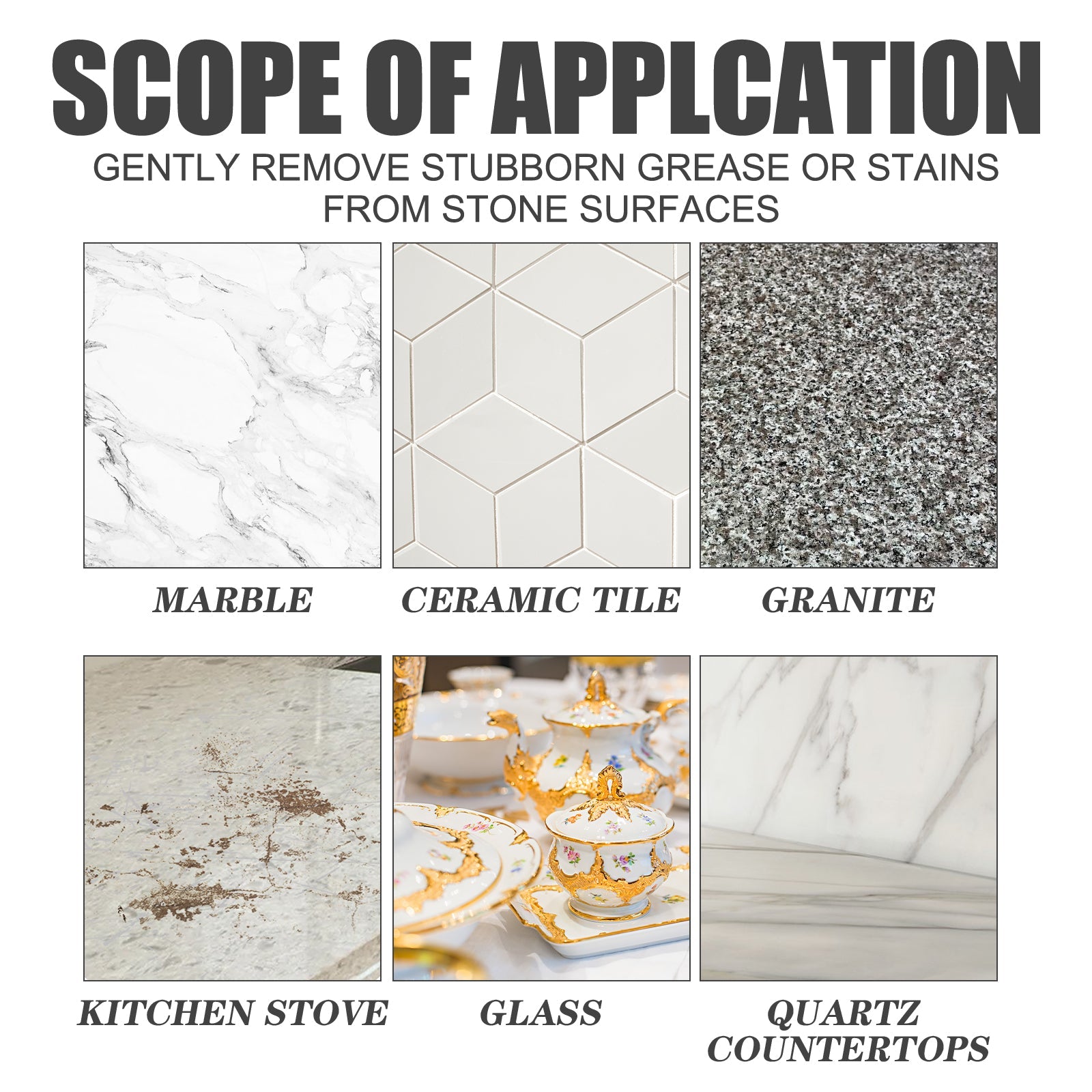 Stone Cleaning Powder, Household Kitchen Countertop Marble Tile Stain Cleaning Decontaminating Polishing Powder