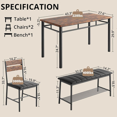 Industrial Dining Room Table Set For Four Rustic Brown