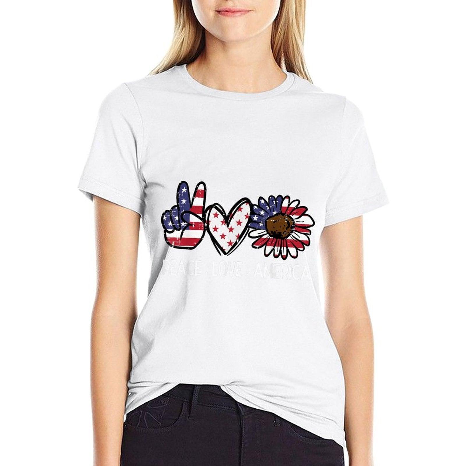 Peace Love America US Fourth Womens 4th Of July Patriot  High-quality Stitching T-Shirt