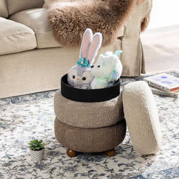 Round Upholstered Ottoman With Storage Gradient Brown