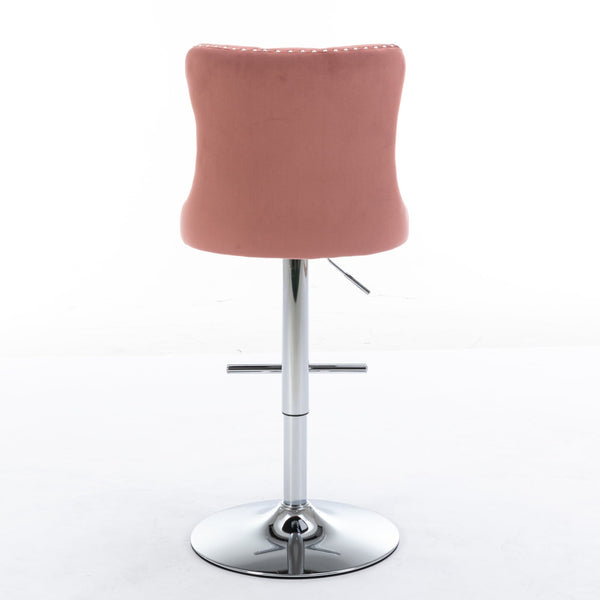 Modern Velvet Swivel Barstools with Adjustable Seat Height and Chrome Base