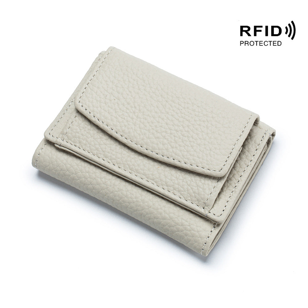 Small wallet women's genuine leather Japanese style fabric RFID coin bag wallet mini wallet short