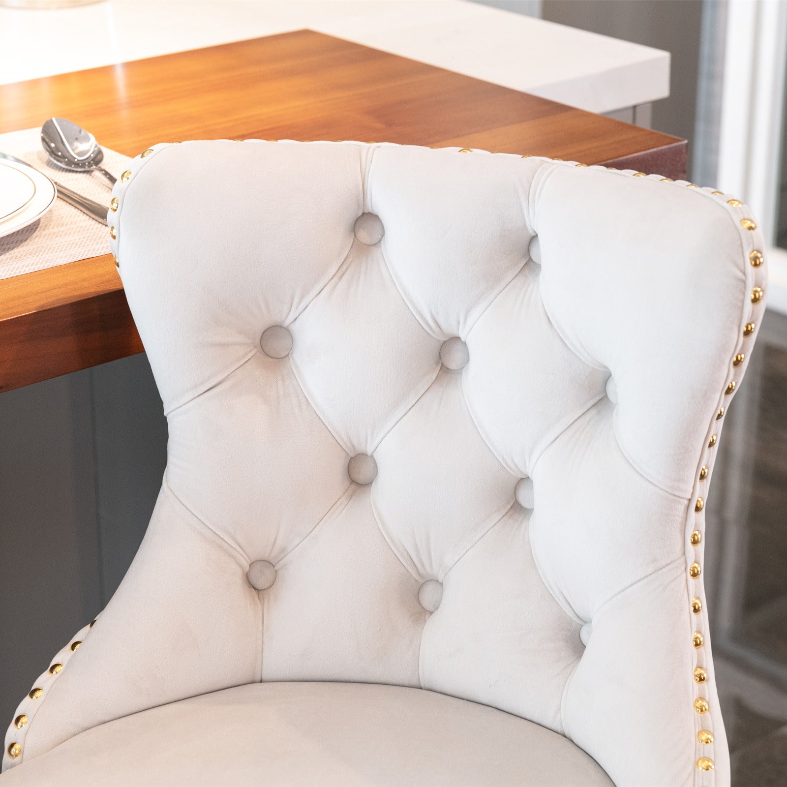 Golden Swivel Velvet Adjustable Barstools with Backs Upholstered Tufted for Home Pub