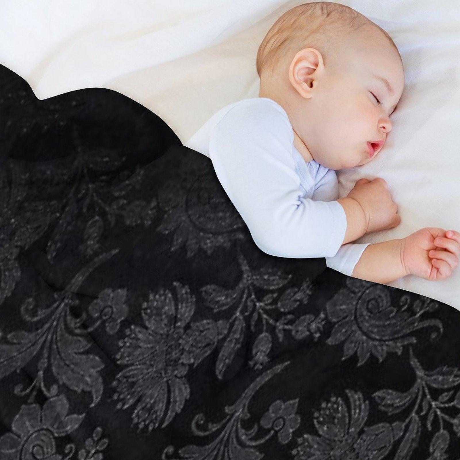 Black And Silver Vintage Damask Throw Blanket