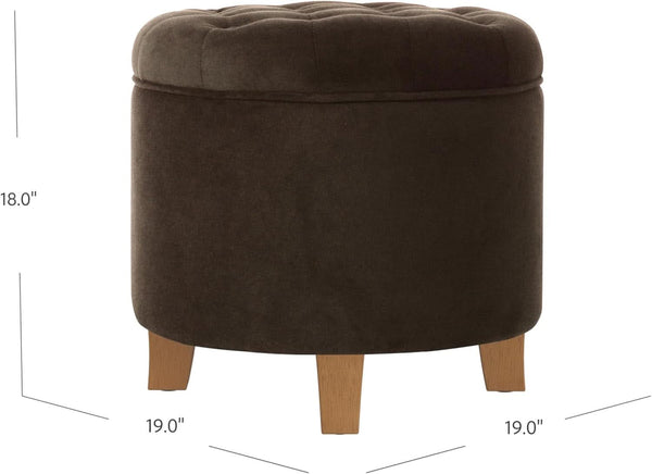 Brown Velvet Upholstered Ottoman With Concealed Storage
