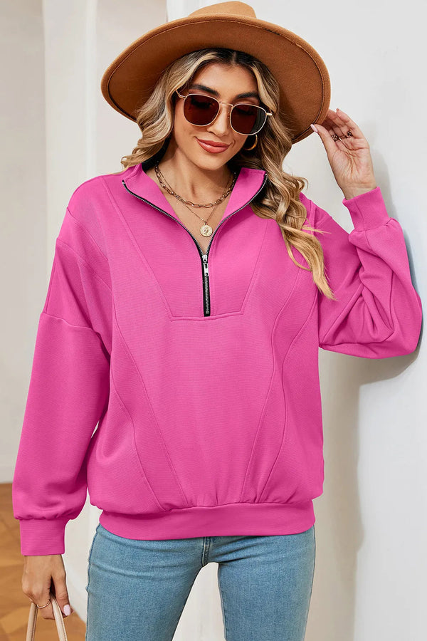 Autumn and winter new solid color zipper long sleeved loose pullover sweatshirt jacket for women