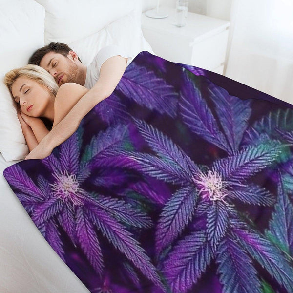 Psychedelic Purple Cannabis Marijuana Weed Pot Leaves Throw Blanket