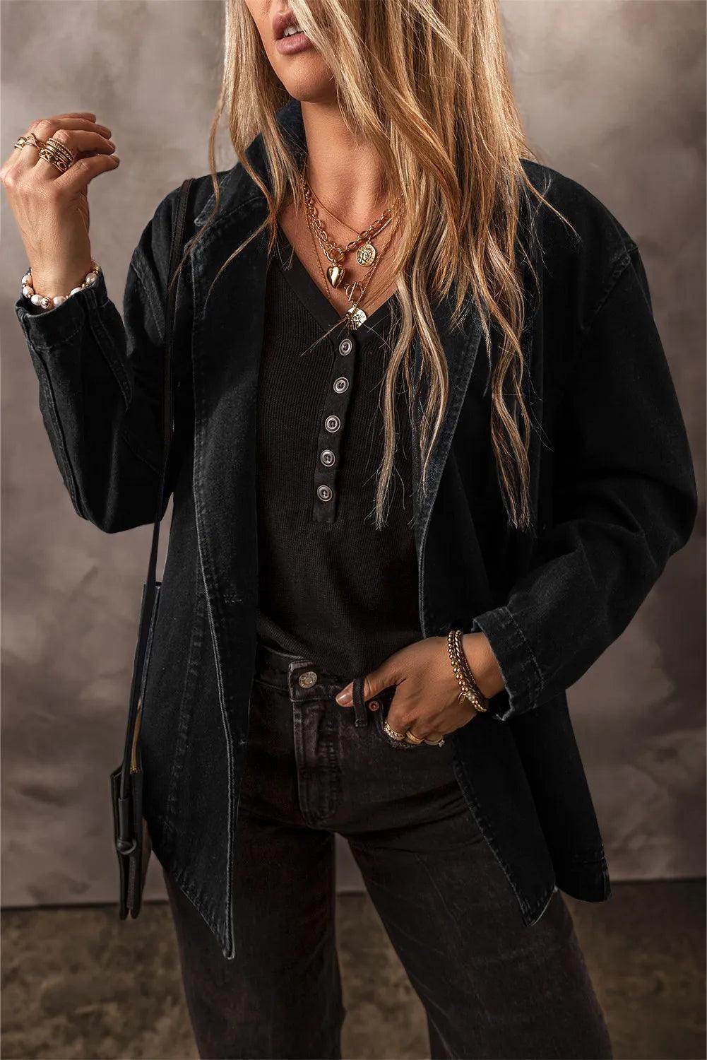 Pocketed Long Sleeve Denim Jacket for Women Stylish Fit