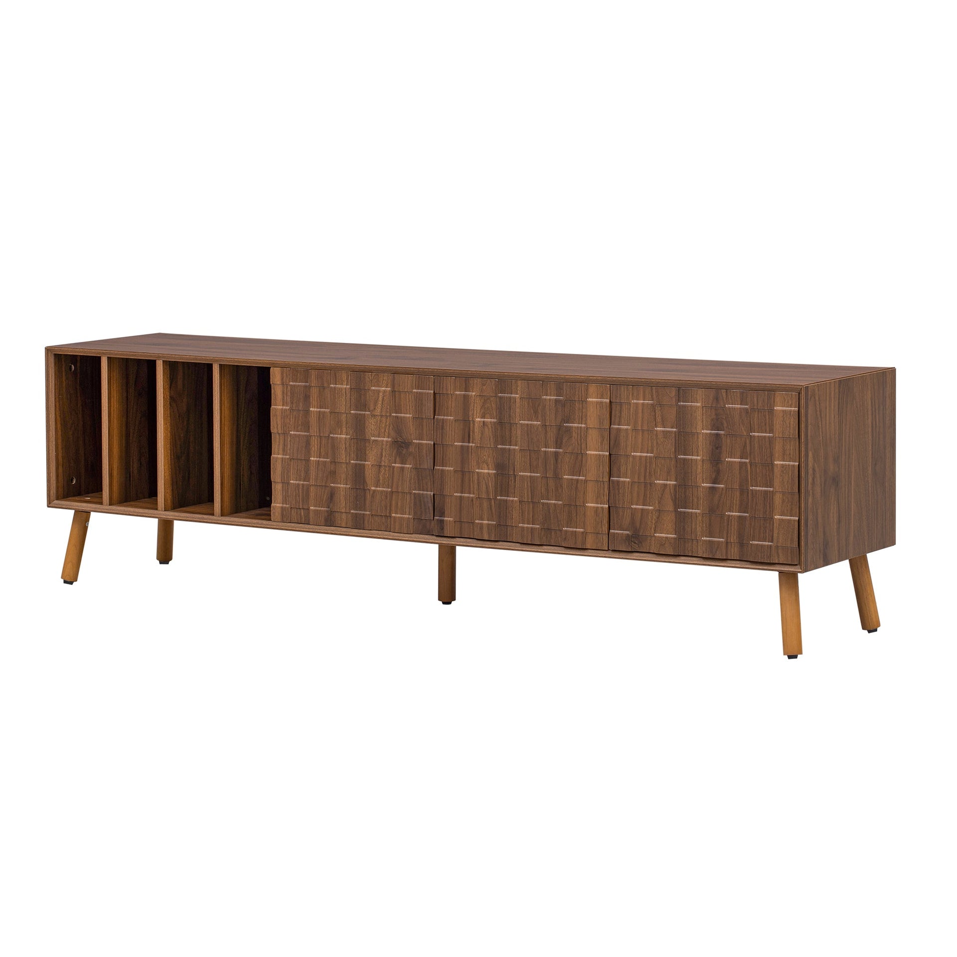 70' Mid-Century Modern TV Stand, Media Console Table for TVs up to 80'', Entertainment Center with 5 Solid Wood Legs for Living Room, Bedroom