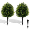 24 Inches Artificial Cypress Topiary Ball Tree Set with Ground Spike-Green