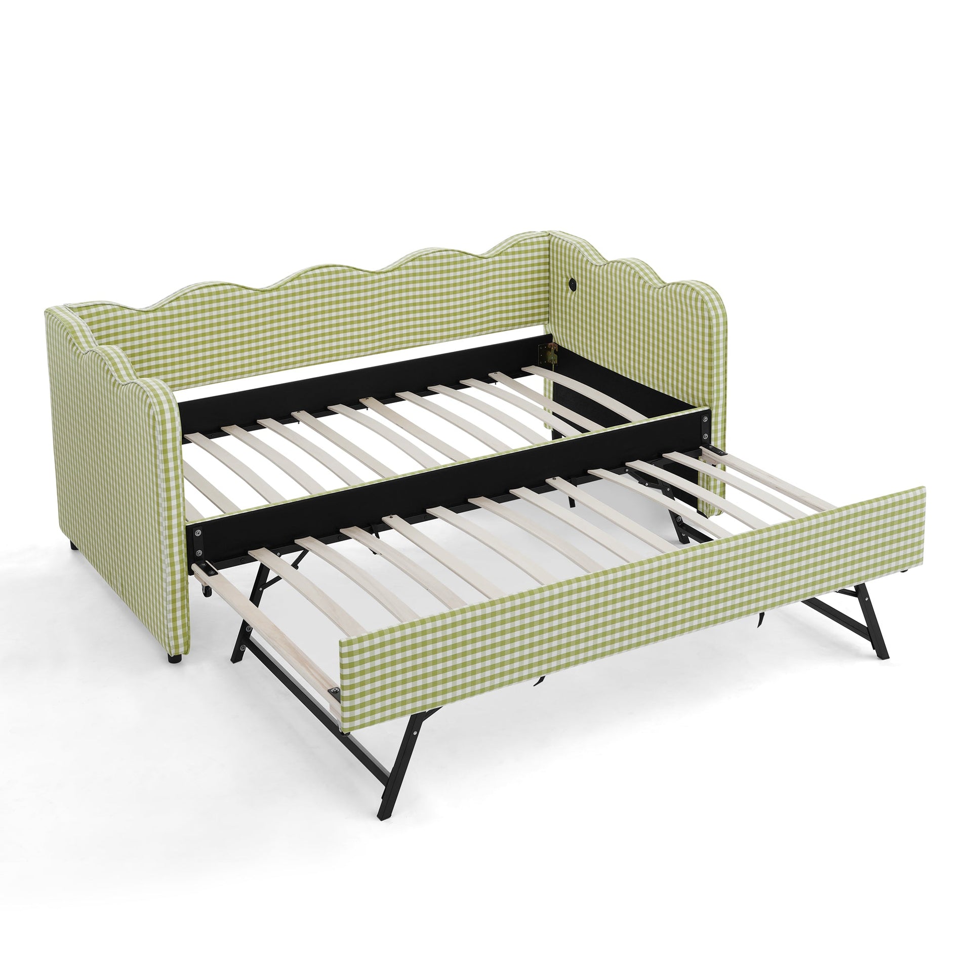 Cozy Gingham Daybed with Trundle - Twin Size Sofa Bed
