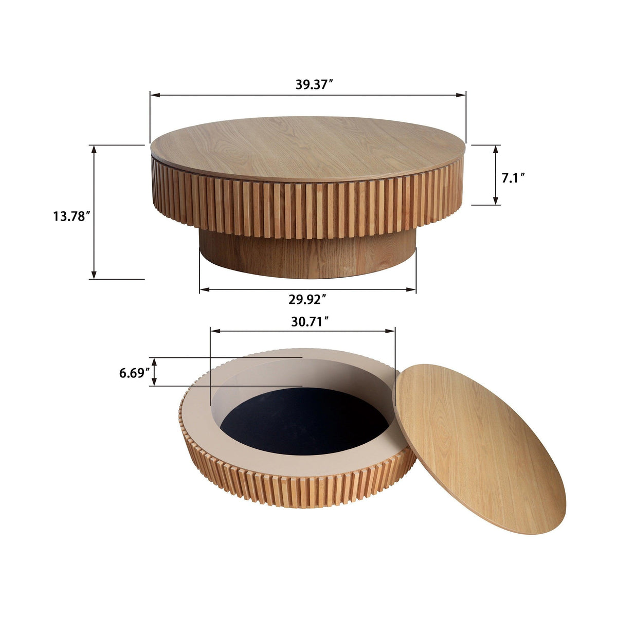 Modern Round Mushroom Coffee Table with Hidden Storage