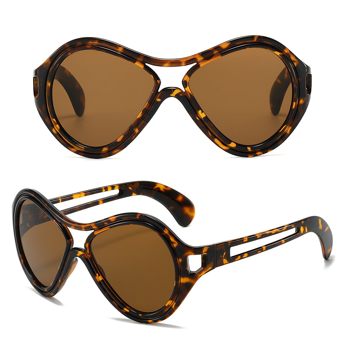 New European and American Sunglasses for Women UV400 Fashion Double Beam Round Frame Personalized PC Hollow Sunscreen Sunglasses