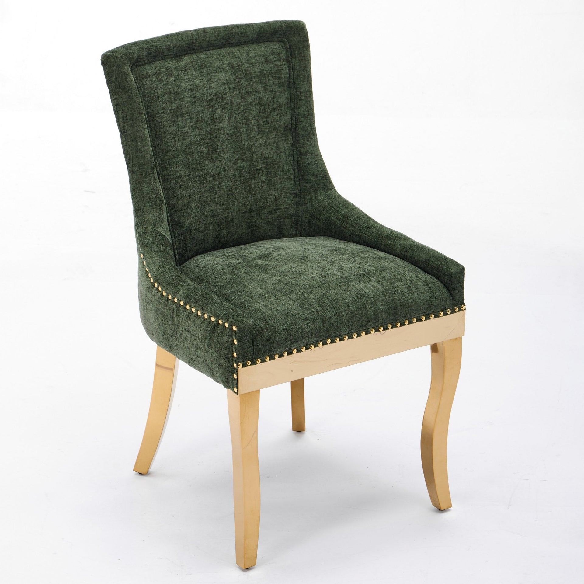 Chenille Dining Chairs Modern Style with Curved Gold-Plated Legs & Rivet Trim