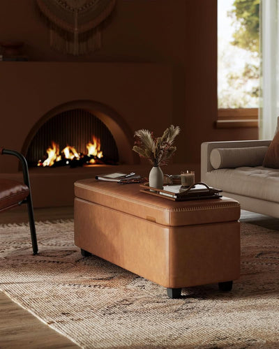Caramel Brown 25 Gallon Large Capacity Storage Ottoman