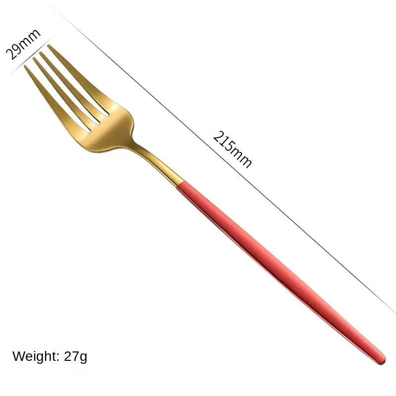 Stainless Steel Cutlery Set with Portuguese Gold Spray Painted Steak Knife, Fork, Spoon, and Tea Spoon 4-Piece Gift Pack