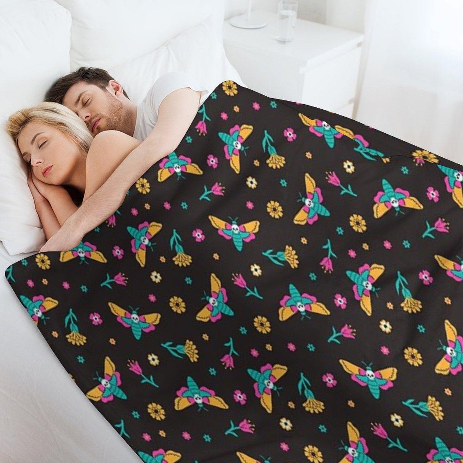 Death's Head Butterflies And Flowers Throw Blanket