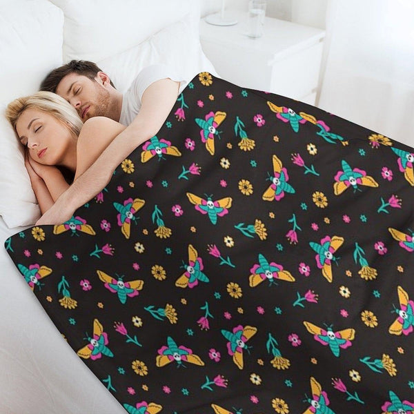 Death's Head Butterflies And Flowers Throw Blanket