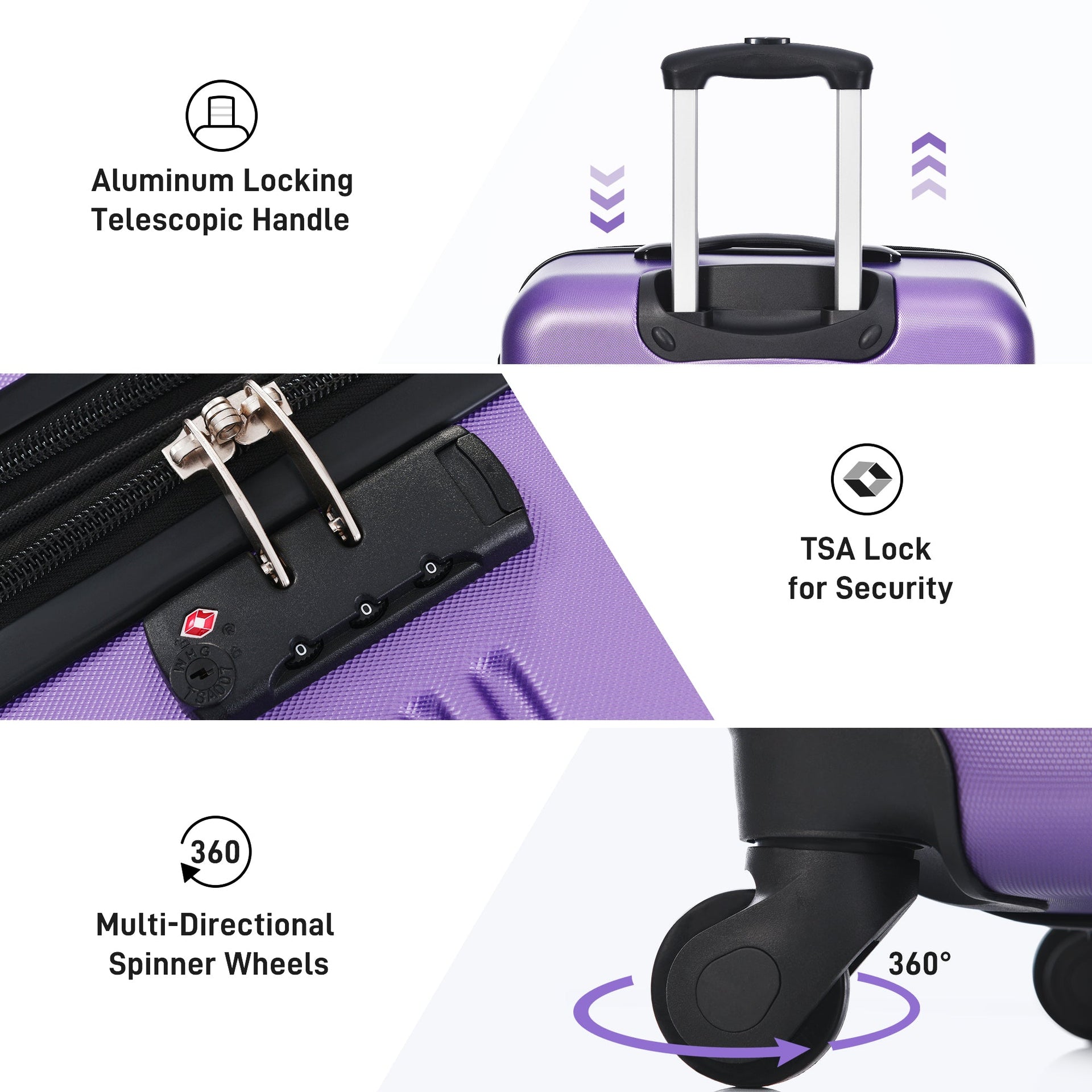 3 Piece Luggage Set Hardside Spinner Suitcase with TSA Lock 20' 24' 28' Available
