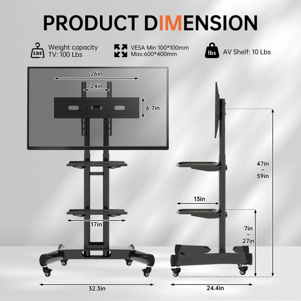 FANCO Universal Rotating TV Stand, suitable for 32-80 inch TVs, adjustable tilt height, maximum VESA 600x400mm (black)