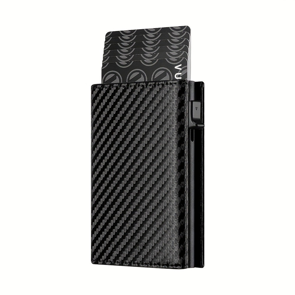 Men's Carbon Fiber Magnetic Card Clip PU Leather RFID Bank Card Bag Large Capacity Card Clip