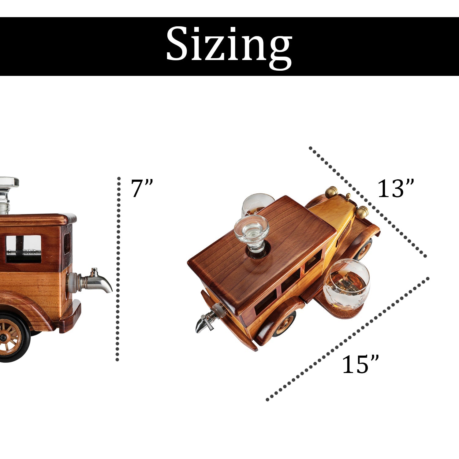 Old Fashioned Car Whiskey Decanter Set, Very Large 15