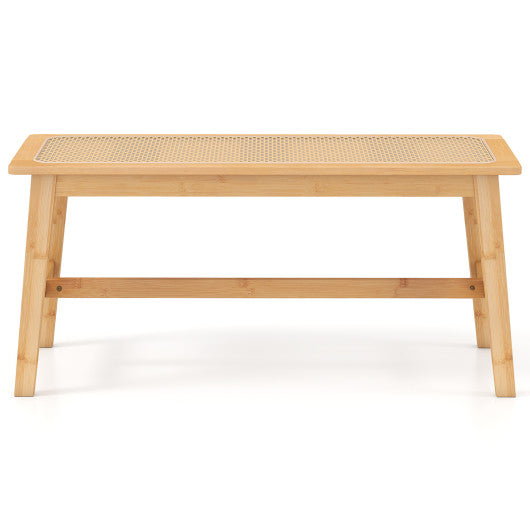 39.5 Inch Bamboo Dining Bench with Handwoven Rattan Seat for Indoor Outdoor-Natural