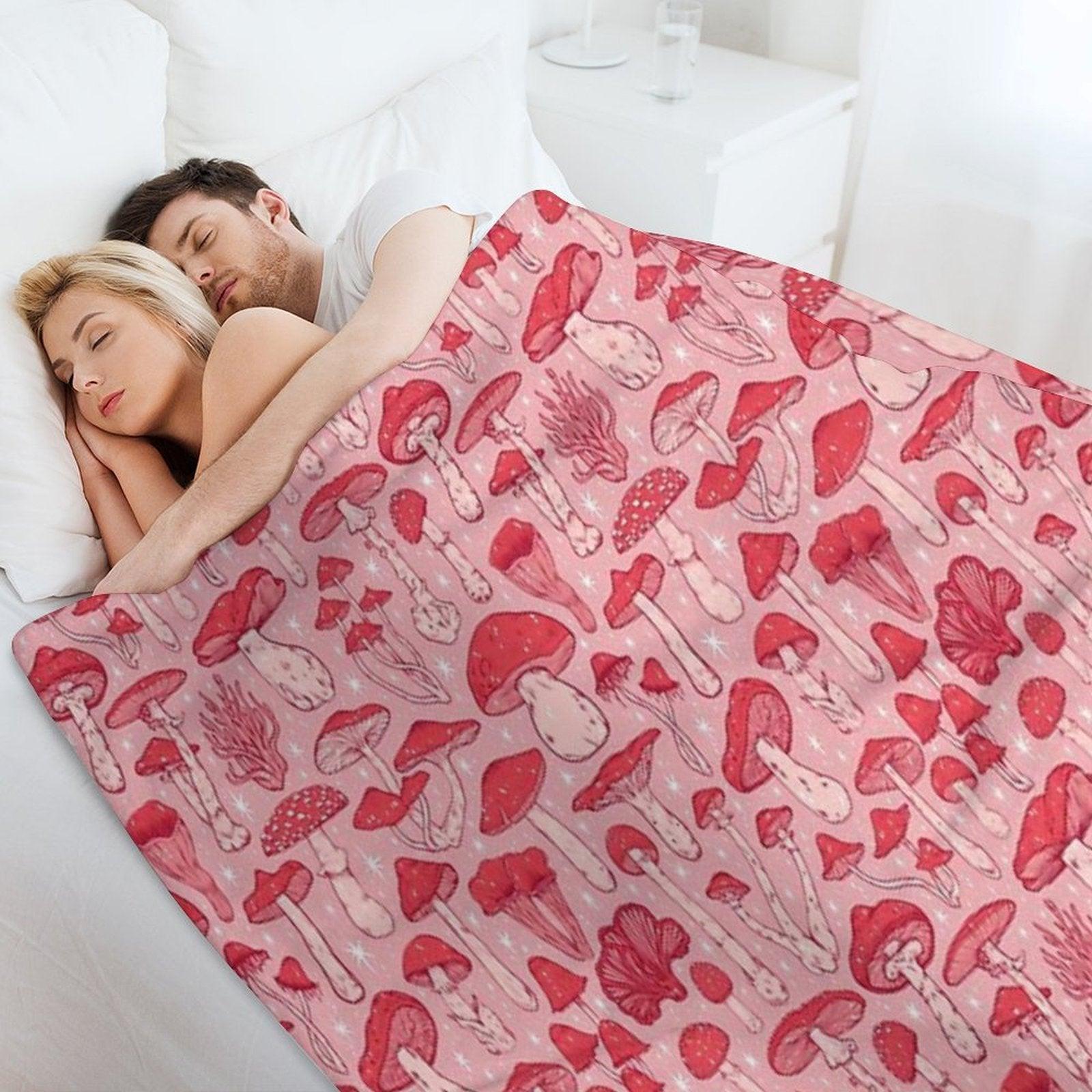 Deadly Mushrooms Red on Pink Throw Blanket