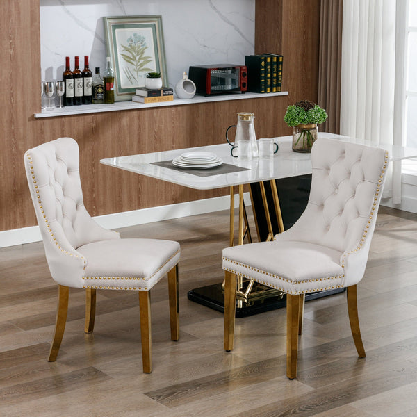 Nikki Collection Modern Tufted Solid Wood Velvet Upholstered Dining Chair with Gold Legs
