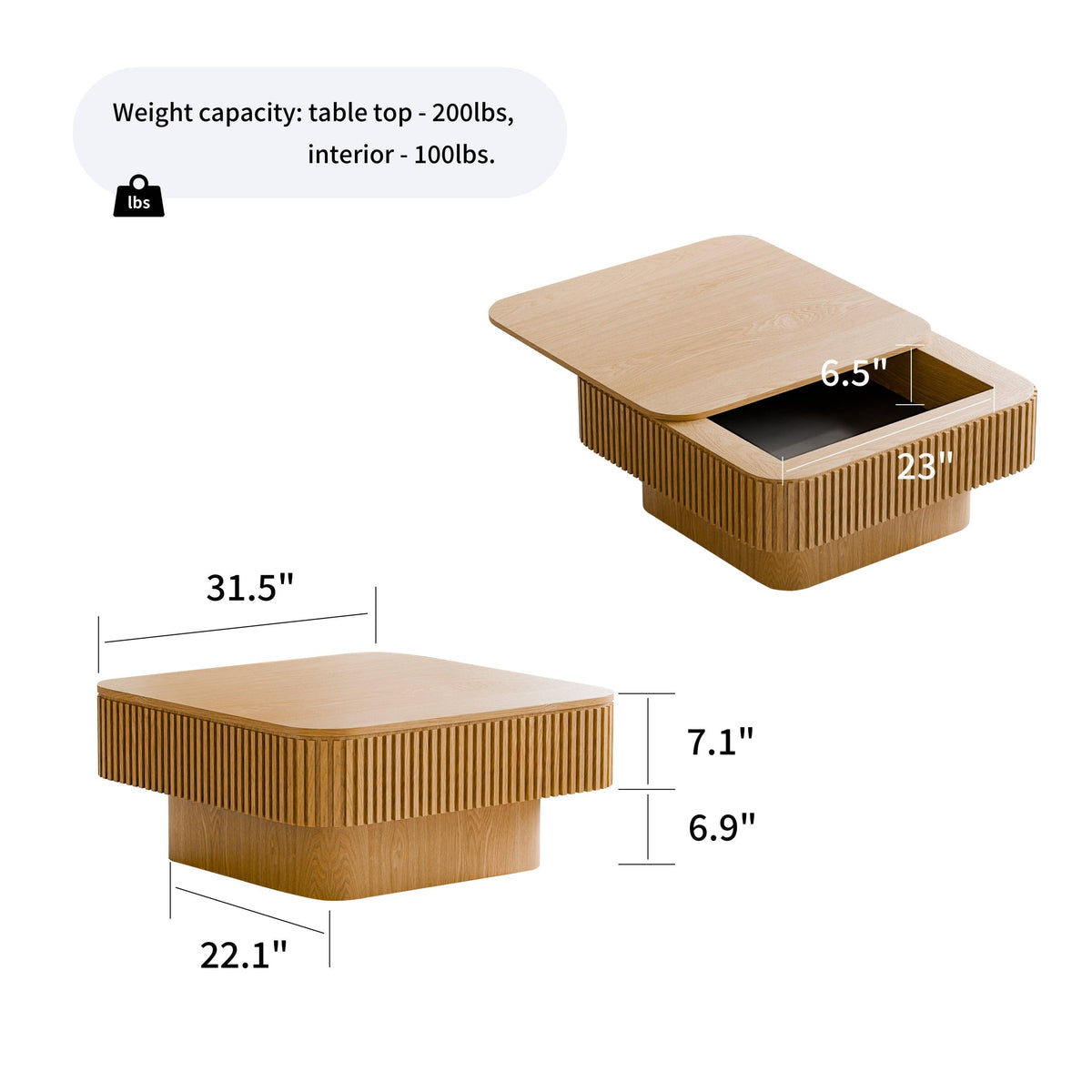 Modern Square Coffee Table with Hidden Storage