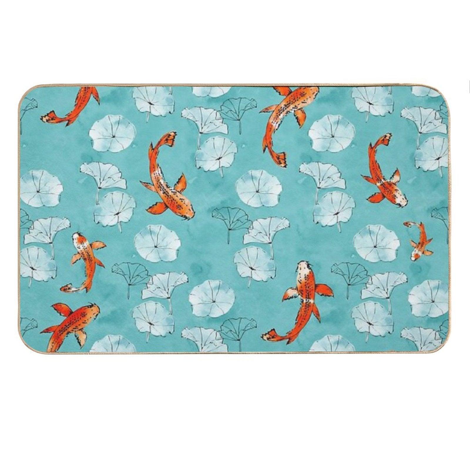 Waterlily Koi in Turquoise Bath Mat