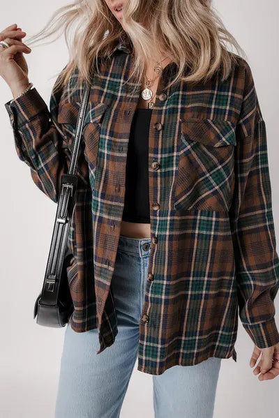 Timeless Women's Classic Plaid Button-Up Long Sleeve Jacket – Lightweight & Stylish Cotton-Blend Outerwear