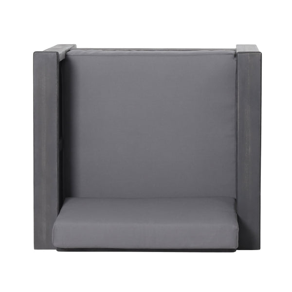 ( Set of 2) Outdoor Acacia Wood Club Chairs with Cushions, Dark Gray, 27.75