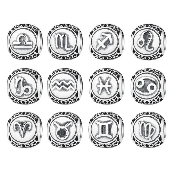 BAMOER 925 Sterling Silver Aquarius Star Sign Zodiac Beads Charms fit Bracelets PSC048