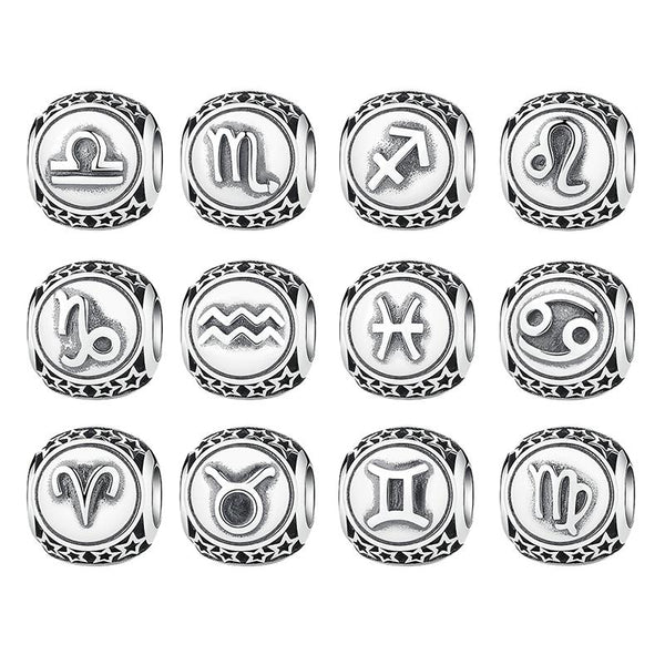 BAMOER 925 Sterling Silver Aquarius Star Sign Zodiac Beads Charms fit Bracelets PSC048
