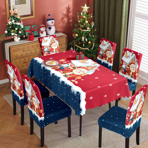 Christmas printed tablecloth, chair cover, waterproof, oil resistant, festive decoration, dining table cloth, chair cover, universal household use
